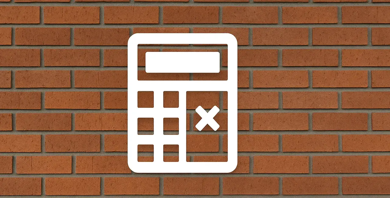 banner calculadora com fundo de parede de tijolos
